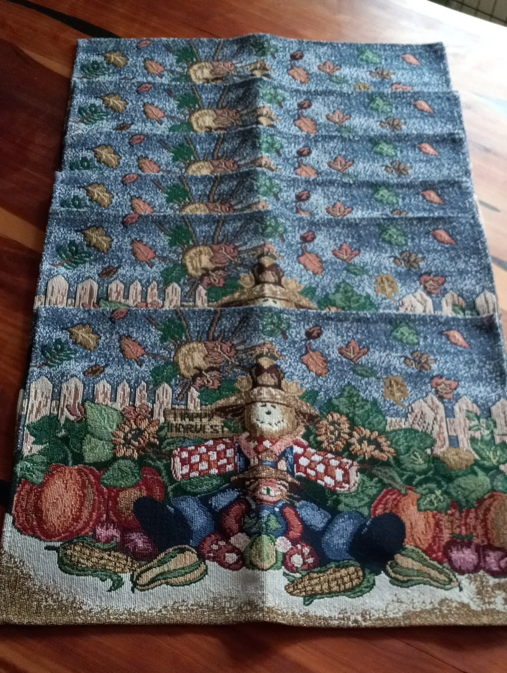 Vintage Happy Harvest Woven Tapestry Placemats - Set of 6